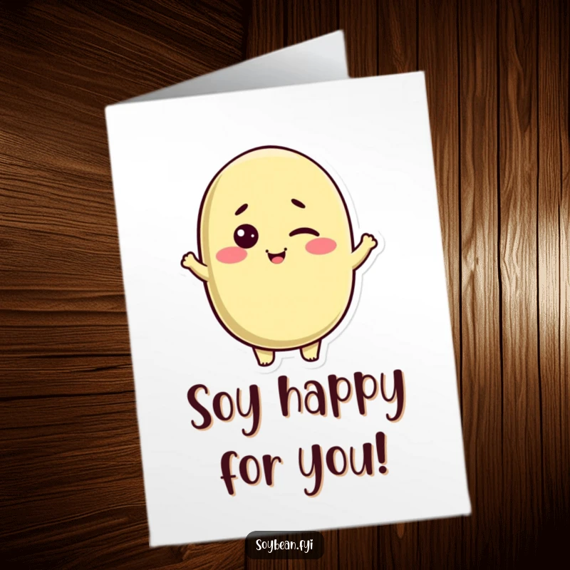 Funny Free Printable Congratulations Card: A Kawaii soybean character offers a friendly wink and a nod of approval for their success.