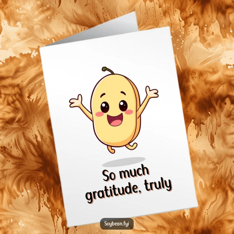Funny Free Printable Thank You Card: A cheerful soybean character joyfully jumping, conveying sincere thanks.