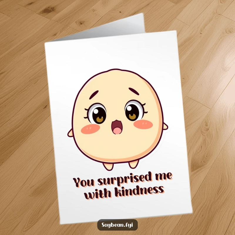 Funny Free Printable Thank You Card: A soybean with wide, surprised eyes, falling backwards in shock.