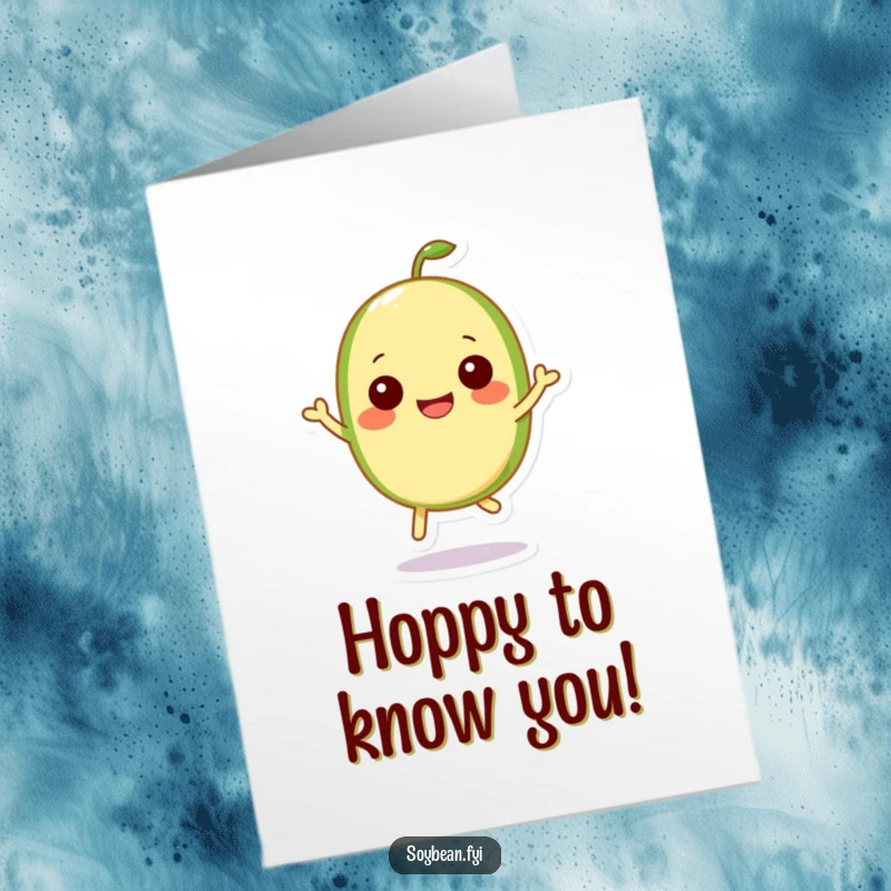 Funny Free Printable Thank You Card: Joyful Kawaii soybean character doing a happy little hop.