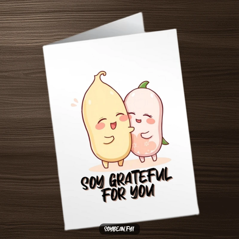 Funny Free Printable Thank You Card: A soybean delivering a playful wink and nudge to a companion soybean.