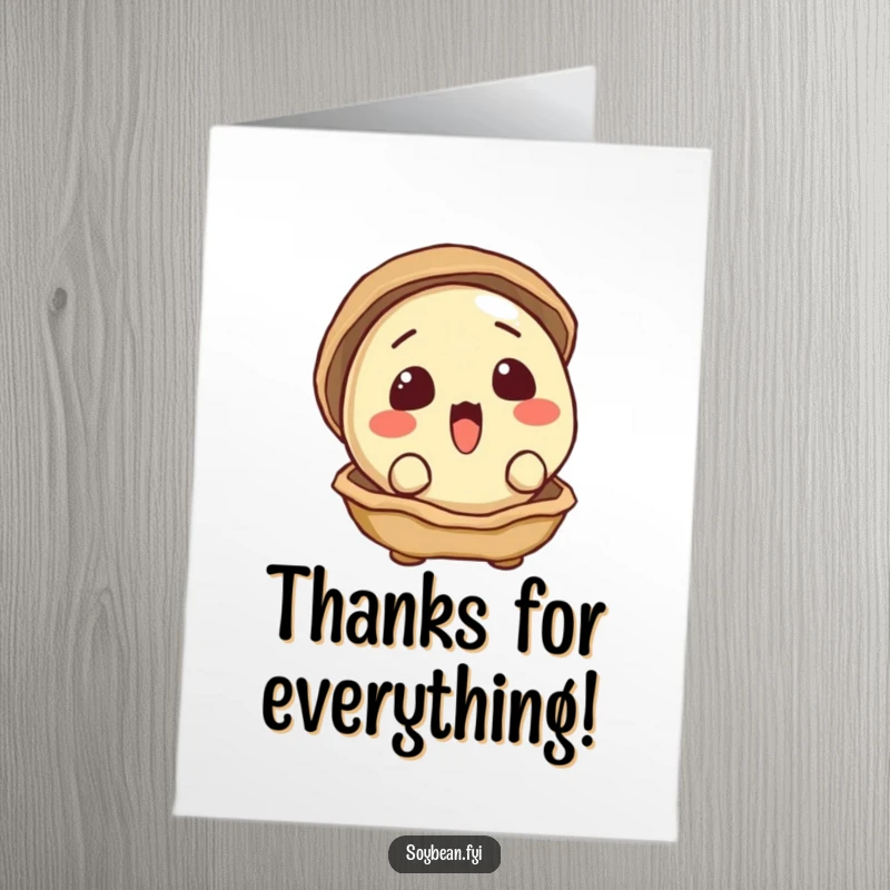 Funny Free Printable Thank You Card: A surprised soybean peeks out from its slightly opened shell with an inquisitive look.