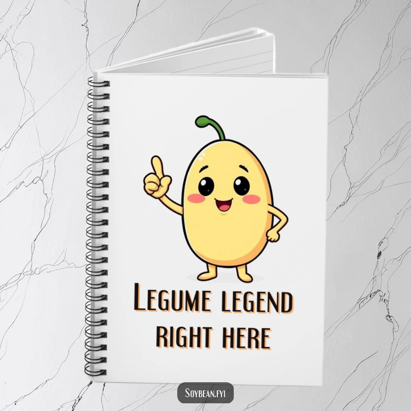 Funny soybean notebook with a beaming anthropomorphic character nodding confidently, perfect for jotting notes with humor.