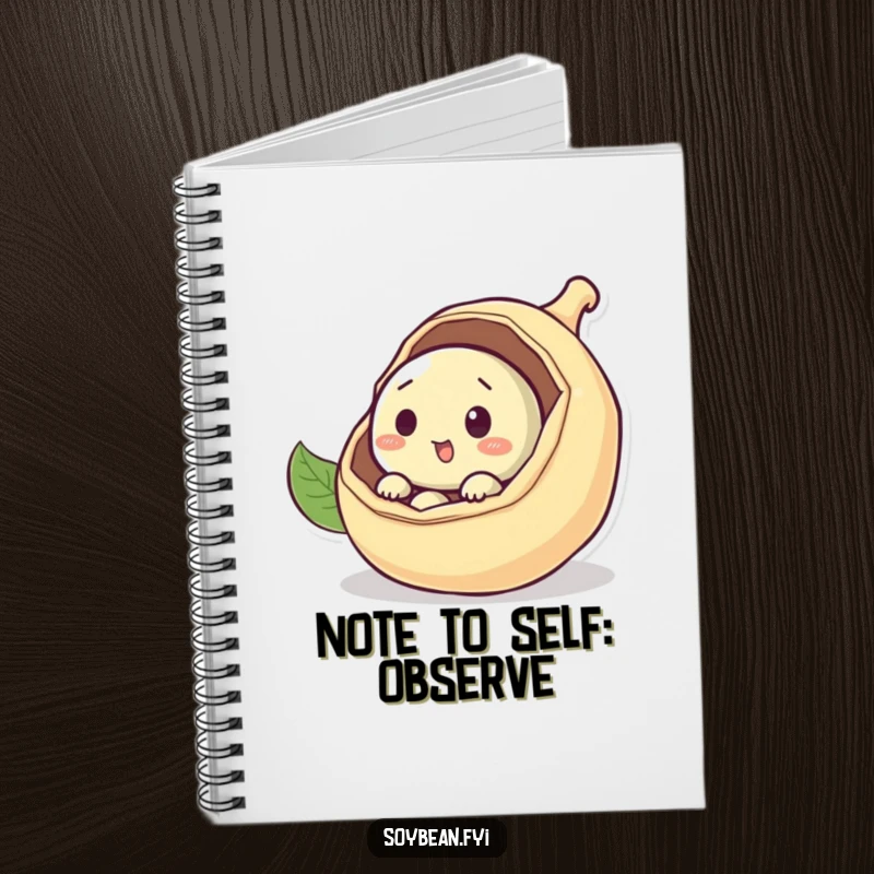 Funny curious soybean notebook peeking out from a pod, perfect for capturing curious thoughts, a creative funny gift.