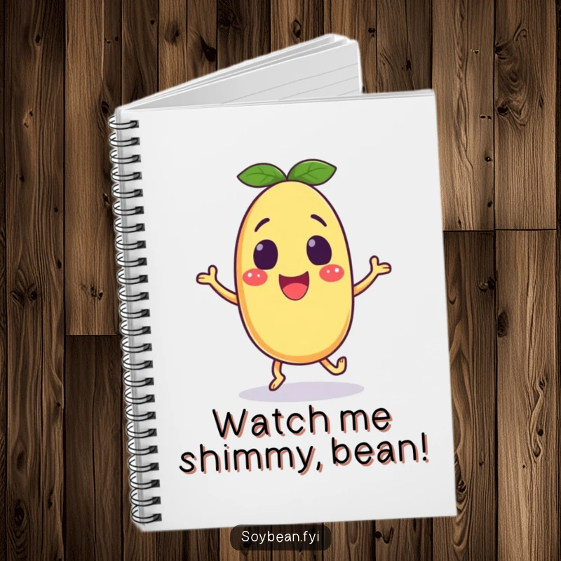 Funny soybean notebook with an excited anthropomorphic character doing a happy shuffle, perfect for note-taking with humor.