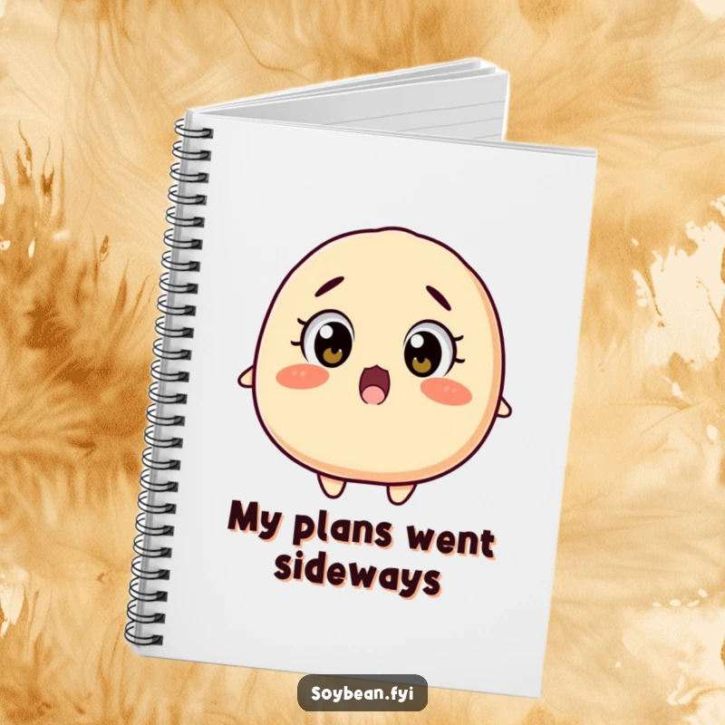 Funny surprised soybean notebook with wide eyes falling backwards, perfect for capturing surprising thoughts, a creative funny gift.