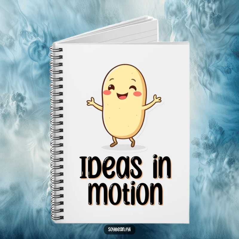 Funny Kawaii soybean character smiling broadly and dancing a silly jig, ideal for a funny notebook cover.