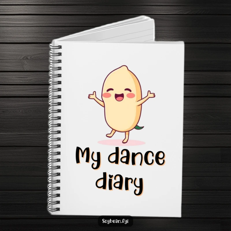 Funny dancing soybean notebook cover, illustrating a cheerful bean engaged in a delightful dance, perfect for jotting down funny moments.