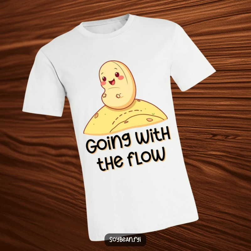 Funny cheerful soybean t-shirt happily rolling down a hill, embodying uninhibited joy and movement, a great funny gift.