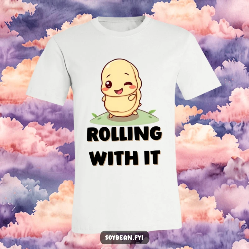 Funny t-shirt featuring a happy soybean character with a determined look, rolling uphill with all its might.