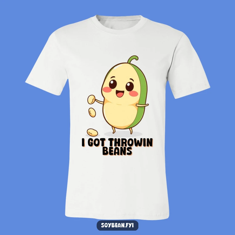 Funny Kawaii Soybean T-Shirt: Smiling Character Throwing Bean, Hilarious Tee Gift
