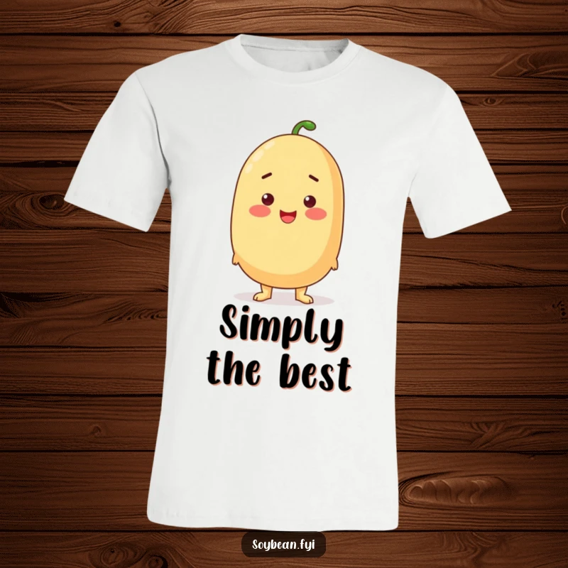 Funny proud soybean character standing tall with a beaming rosy blush on a t-shirt.