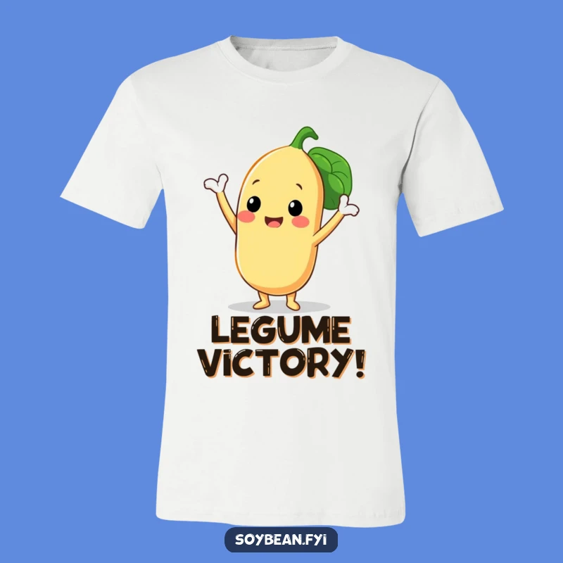 Funny T-Shirt: Triumphant Soybean Character with Bean Pods - Hilarious Wear!