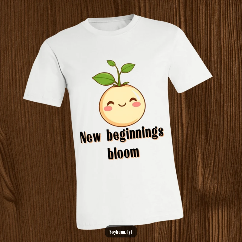 Funny T-Shirt: A smiling soybean wearing a tiny sprout like a hat, radiating contentment and positive vibes.
