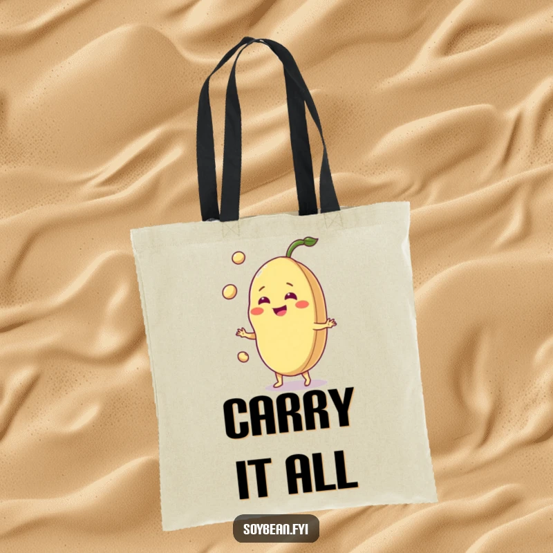 Funny jovial soybean tote bag, grinning bean juggling pods, durable and spacious, great for shopping and errands.