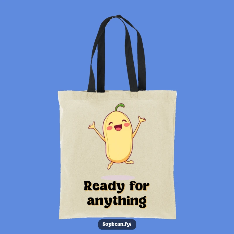 Funny Excited Soybean Tote Bag: Energetic Veggie Carry-All, Perfect Humorous Gift for Gym Goers