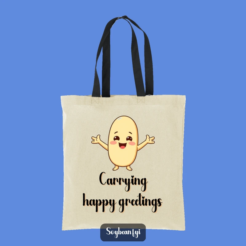 Funny Kawaii Soybean Greeting Tote Bag, Carry Your Welcome in Style