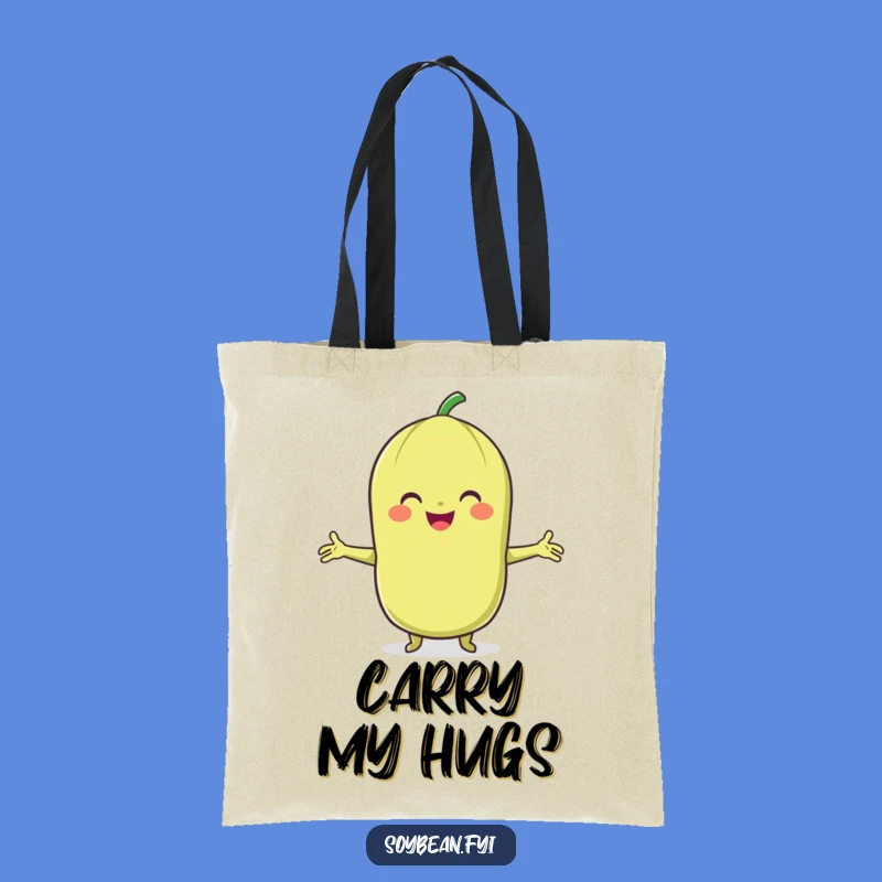 Funny Soybean Hug Tote Bag: Carry Your Warmth with This Smiling Friend